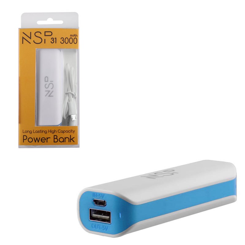 NSP-31 POWER BANK 3000mAh 1.2A + MICRO USB BLUE
