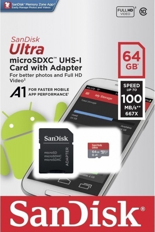 Sandisk Ultra microSDXC 64GB U1 A1 With Adapter