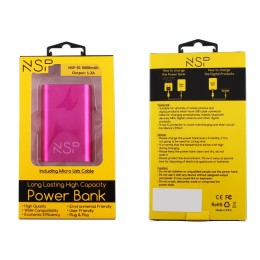 NSP-91 POWER BANK 9000mAh 1.2A + MICRO USB METAL PINK