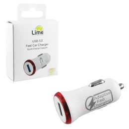 LIME USB 3.0 FAST CAR CHARGER QC 3.0 LCU01 2400mA WHITE